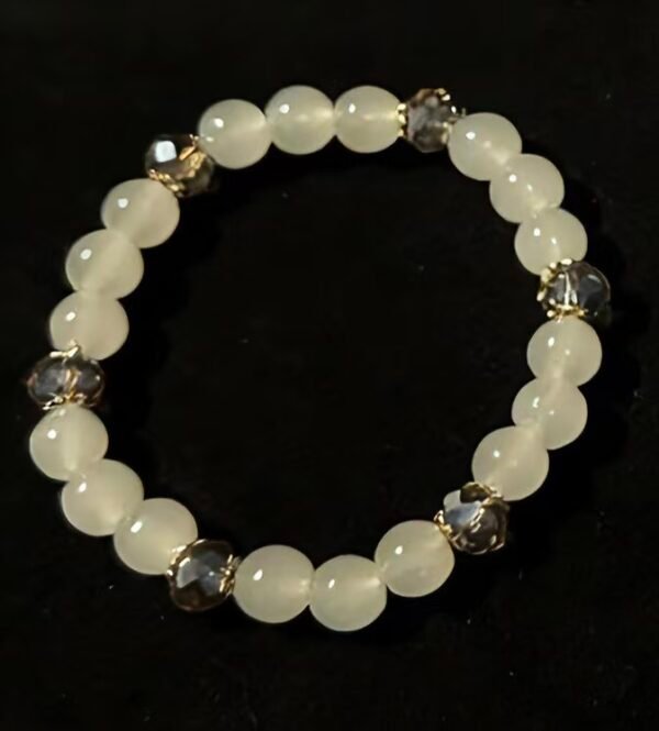 Vintage Cream White Sparkle Beaded Bracelet | Glass Bead Alloy Elastic Wrist Accessory