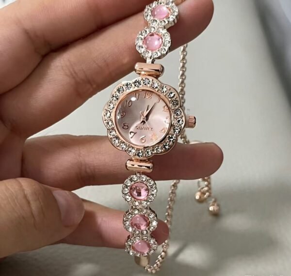 Elegant Crystal Chain Watch Collection - Pink/Emerald/Silver Gemstone Accent Ladies Watches