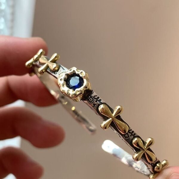 Dark Academia Cross Sapphire Cuff Bracelet